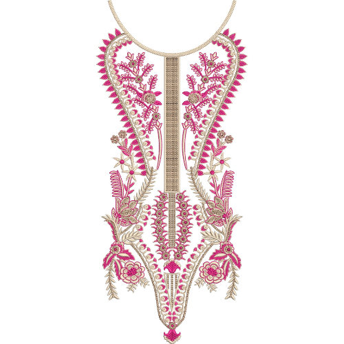 Elegant Pink and Gold Floral V-Neckline Embroidery Design
