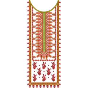Elegant Red and Gold Floral Geometric Neckline Embroidery Design