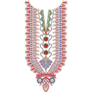Elegant Red and Blue Floral U-Neckline Embroidery Design