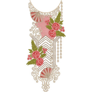 Elegant Pink and Gold Rose Floral V-Neckline Embroidery Design