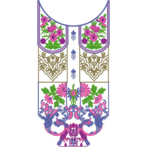Elegant Multicolor Floral and Peacock U-Neckline Embroidery Design