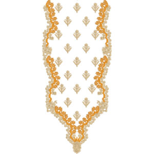 Elegant Gold and Orange Floral U-Neckline Embroidery Design