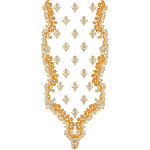 Elegant Gold and Orange Floral U-Neckline Embroidery Design
