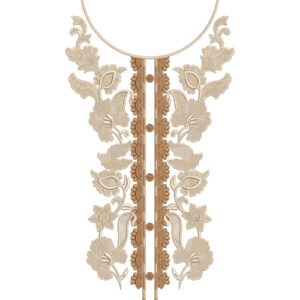 Elegant Beige and Brown Botanical U-Neckline Embroidery Design