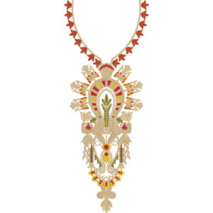 Elegant Gold and Red Paisley Pendant Neckline Embroidery Design