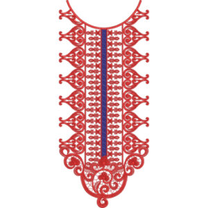 Elegant Red Geometric Scrollwork U-Neckline Embroidery Design