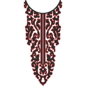 Elegant Black and Red Ornamental Scrollwork U-Neckline Embroidery Design