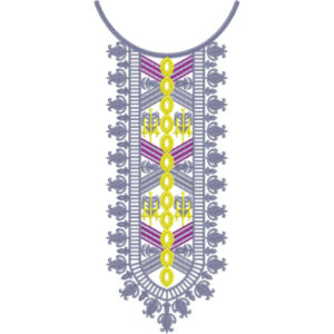 Elegant Blue, Yellow and Pink Geometric U-Neckline Embroidery Design
