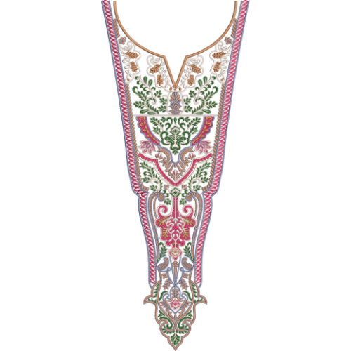 Elegant Multicolor Floral V-Neckline Embroidery Design