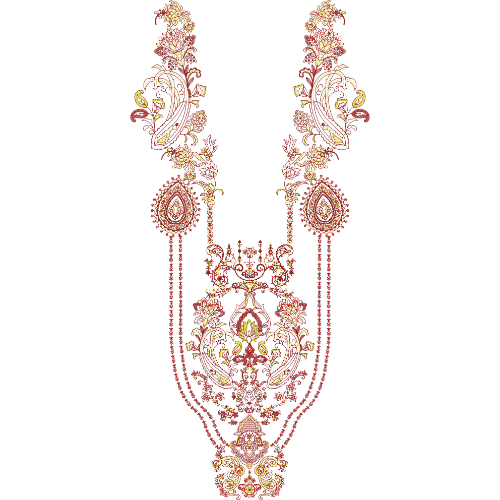 Elegant Pink and Gold Paisley Floral Neckline Embroidery Design