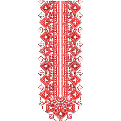 Elegant Red Geometric Diamond Neckline Embroidery Design