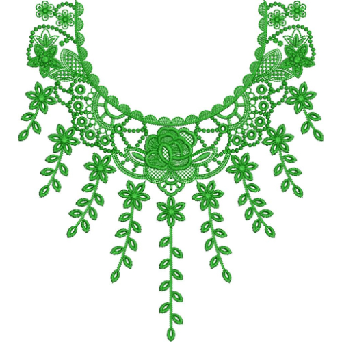 Elegant Green Floral Lace Neckline Embroidery Design