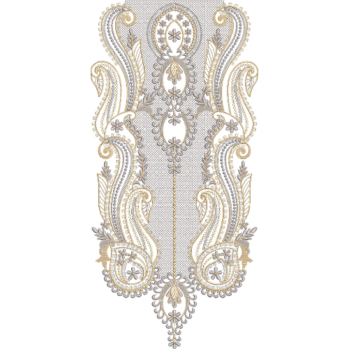 Elegant Gold and Silver Paisley Embroidery Neckline Design