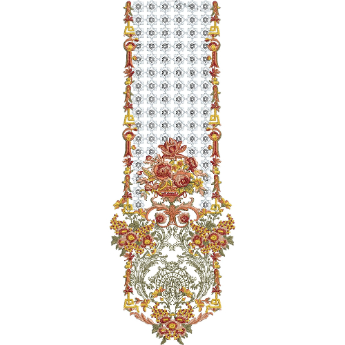 Elegant Multicolor Floral and Geometric Front Panel Embroidery Design