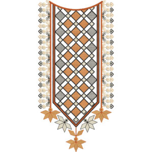 Elegant Black, White and Orange Geometric Neckline Embroidery Design