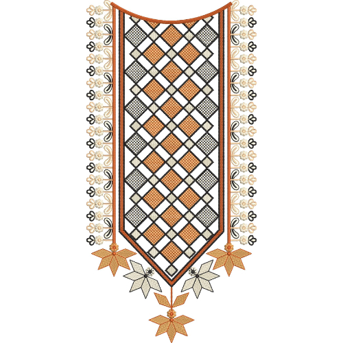 Elegant Black, White and Orange Geometric Neckline Embroidery Design