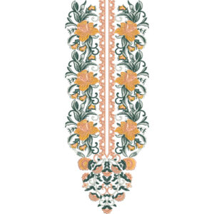 Elegant Orange and Green Floral Neckline Embroidery Design