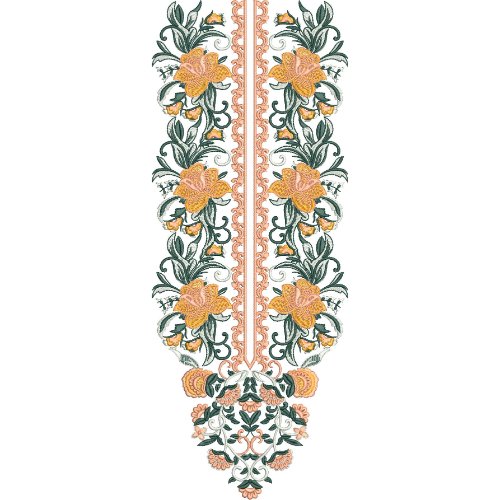 Elegant Orange and Green Floral Neckline Embroidery Design