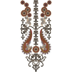 Elegant Multicolor Paisley and Ornamental Embroidery Neckline Design