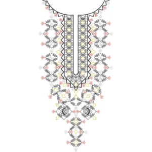 Elegant Black, Gray and Gold Geometric Floral Neckline Embroidery Design