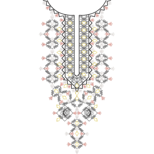 Elegant Black, Gray and Gold Geometric Floral Neckline Embroidery Design