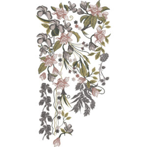 Elegant Pink and Gray Botanical Floral Embroidery Design