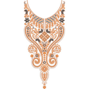 Elegant Orange and Black Paisley Floral V-Neckline Embroidery Design