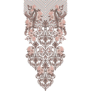 Elegant Rose and Ornamental Scrollwork Embroidery Neckline Design