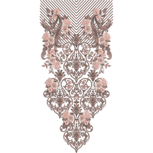 Elegant Rose and Ornamental Scrollwork Embroidery Neckline Design