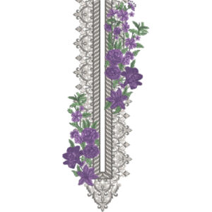 Elegant Purple Floral and Silver Border Embroidery Design