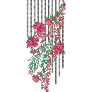 Elegant Pink Rose Floral Vine and Black Stripe Embroidery Design