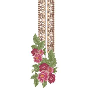 Elegant Pink Rose and Green Leaf Vertical Embroidery Design
