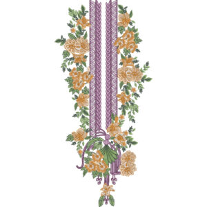Elegant Purple and Orange Floral Border Embroidery Design