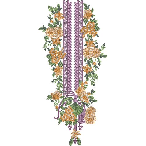 Elegant Purple and Orange Floral Border Embroidery Design