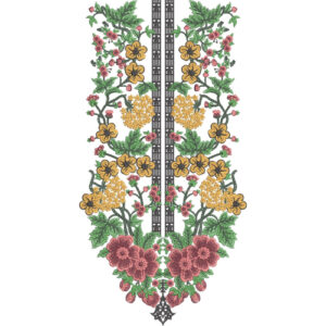 Elegant Multicolor Floral and Black Geometric Border Embroidery Design