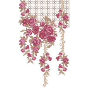 Elegant Pink Rose and Gold Lattice Floral Embroidery Design