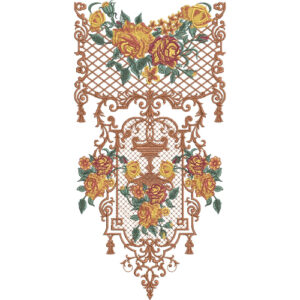 Elegant Multicolor Rose and Ornamental Lattice Embroidery Design