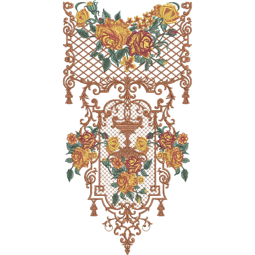 Elegant Multicolor Rose and Ornamental Lattice Embroidery Design