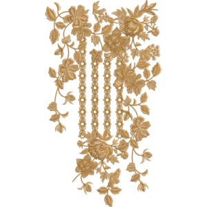 Elegant Gold Floral Vine and Vertical Stripe Embroidery Design