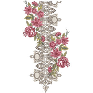 Elegant Pink Floral and Ornamental Lace Border Embroidery Design