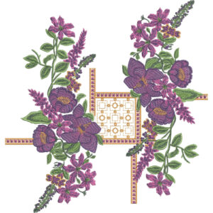 Elegant Purple Floral and Geometric Corner Embroidery Design