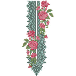 Elegant Pink Rose and Teal Ornamental Border Embroidery Design