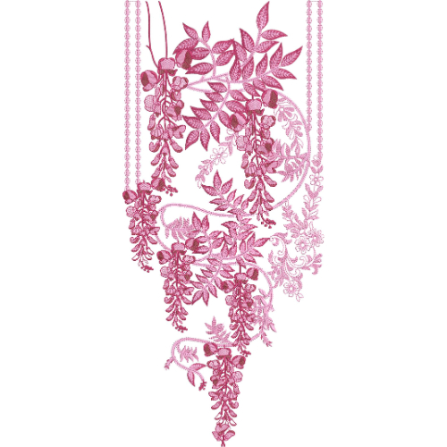 Elegant Pink Floral Vine and Leaf Border Embroidery Design