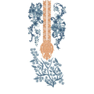 Elegant Blue and Gold Floral Ornamental Embroidery Design