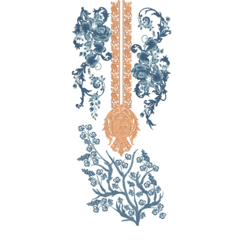 Elegant Blue and Gold Floral Ornamental Embroidery Design