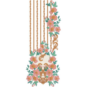Elegant Peach Floral and Gold Hanging Vine Embroidery Design