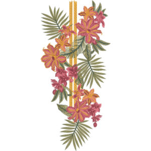 Elegant Pink Lily and Palm Leaf Floral Embroidery Design