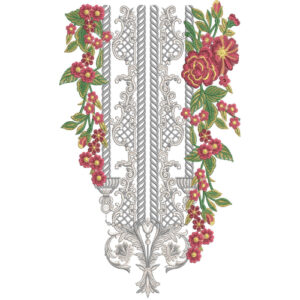 Elegant Multicolor Floral and Silver Ornamental Neckline Embroidery Design