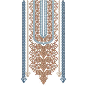 Elegant Blue and Gold Ornamental Long Neckline Embroidery Design