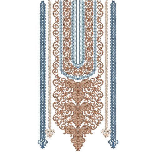 Elegant Blue and Gold Ornamental Long Neckline Embroidery Design